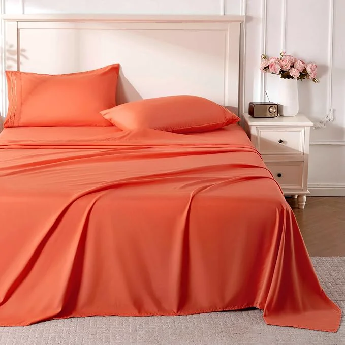 Authentic ROSE RISY Orange Red Full Sheet Set 4 Pieces Soft Bedding Full Sheet Set Powerful