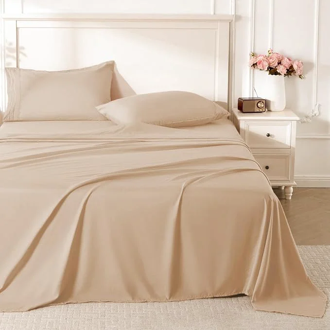 Powerful ROSE RISY Khaki King Sheet Set 4 Pieces Soft Bedding King Sheet Set Responsible