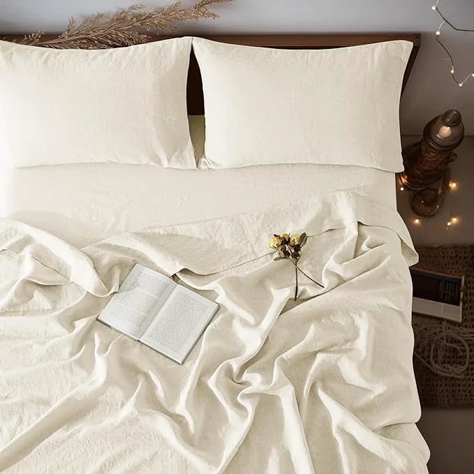 Luxury LBRO2M Pure Linen Sheet Set Deep Pocket Up to 16 Bed Sheets Sets Unique