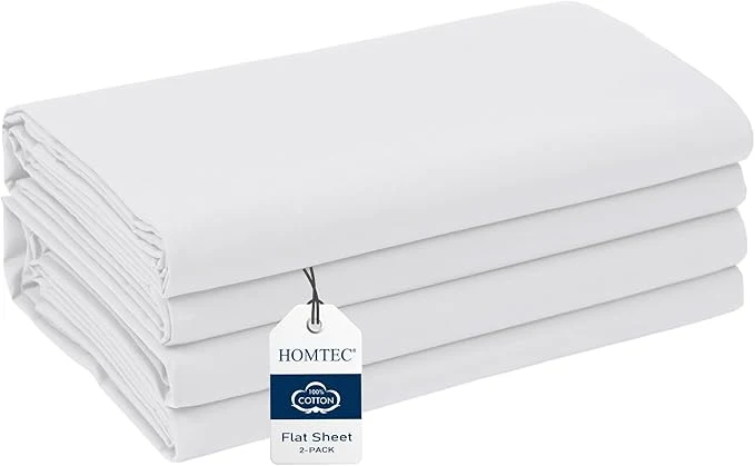 Effective King Size Flat Sheet 2 Pack Cotton Percale Flat Bed Sheet Breathable Reliable