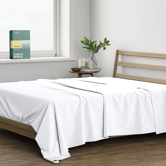High-Grade THREAD SPREAD Organic Cotton Percale Flat Sheet California King Size Environmentally Friendly