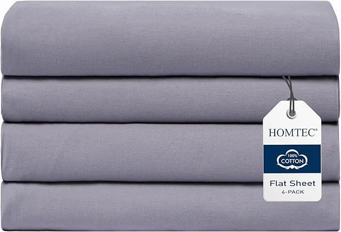 Expertly Made Full Size Flat Sheet 4 Pack Cotton Percale Flat Bed Sheet Breathable Efficient