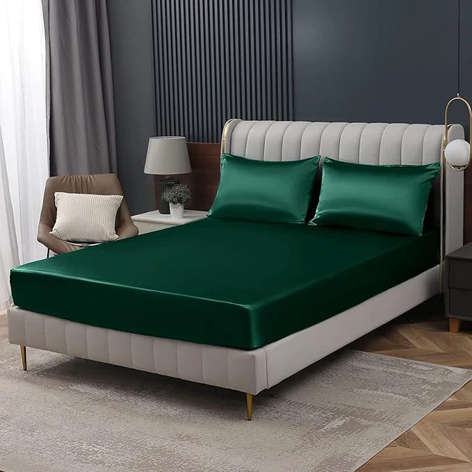 Pure Homiest Blackish Green Satin Fitted Twin XL Size Bed Sheet Deep Pocket Organic