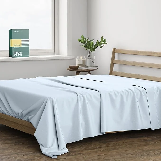 Verified THREAD SPREAD Organic Cotton Percale Flat Sheet California King Size Green