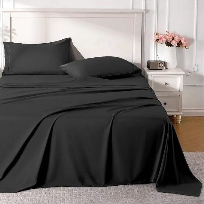 Casual ROSE RISY Black Queen Sheet Set 4 Pieces Soft Bedding Queen Sheet Set Genuine