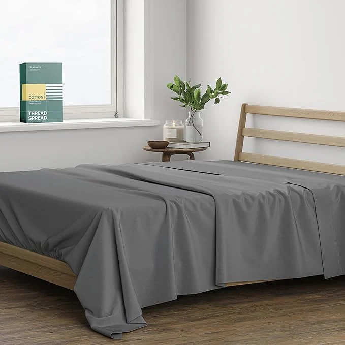 Genuine THREAD SPREAD Organic Cotton Percale Flat Sheet Queen Size Selected