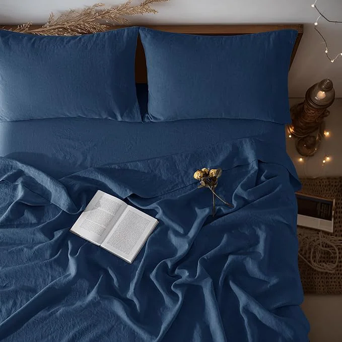 Casual LBRO2M Pure Linen Sheet Set Deep Pocket Up to 16 Bed Sheets Sets Comfortable