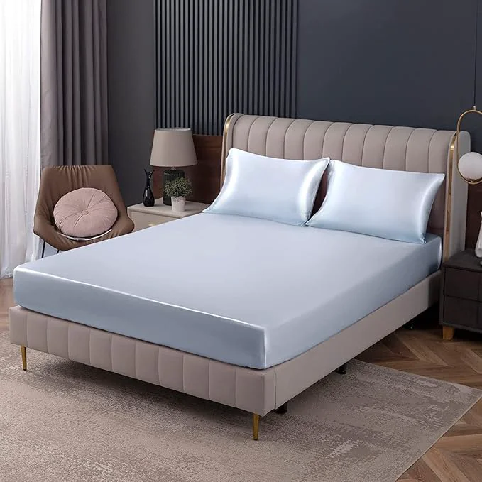 Fashionable Homiest Baby Blue Satin Fitted Sheet Flexible