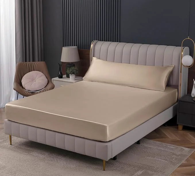 User-Friendly Homiest Taupe Satin Fitted Sheet Queen Size Deep Pocket Luxury Ultra Soft Unique