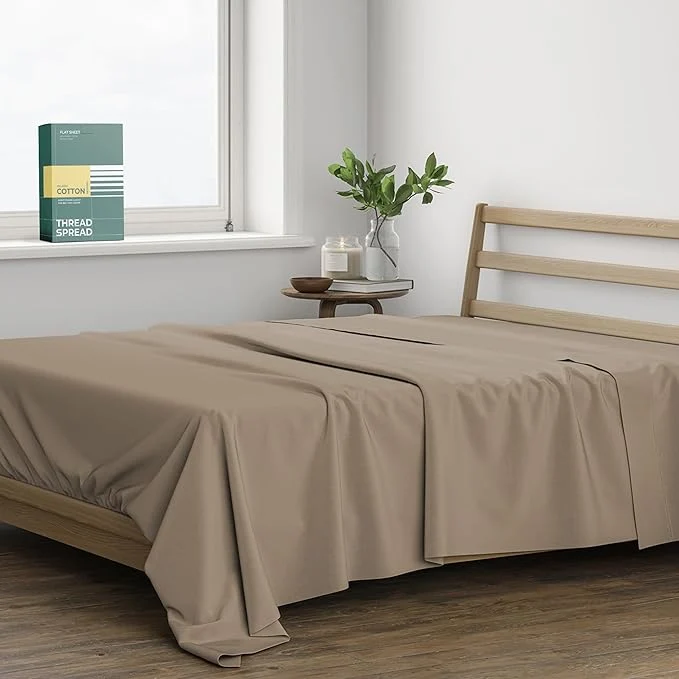 Durable THREAD SPREAD Organic Cotton Percale Flat Sheet Twin XL Size Exclusive