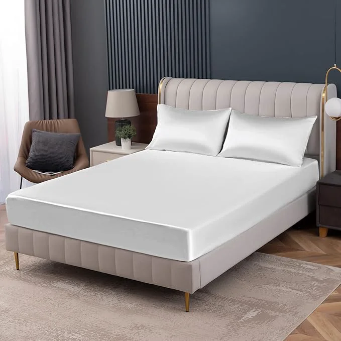 Casual Homiest White Satin Fitted Sheet Crafted