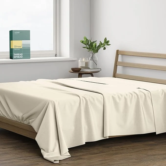 Durable THREAD SPREAD Organic Cotton Percale Flat Sheet Full Size Modern