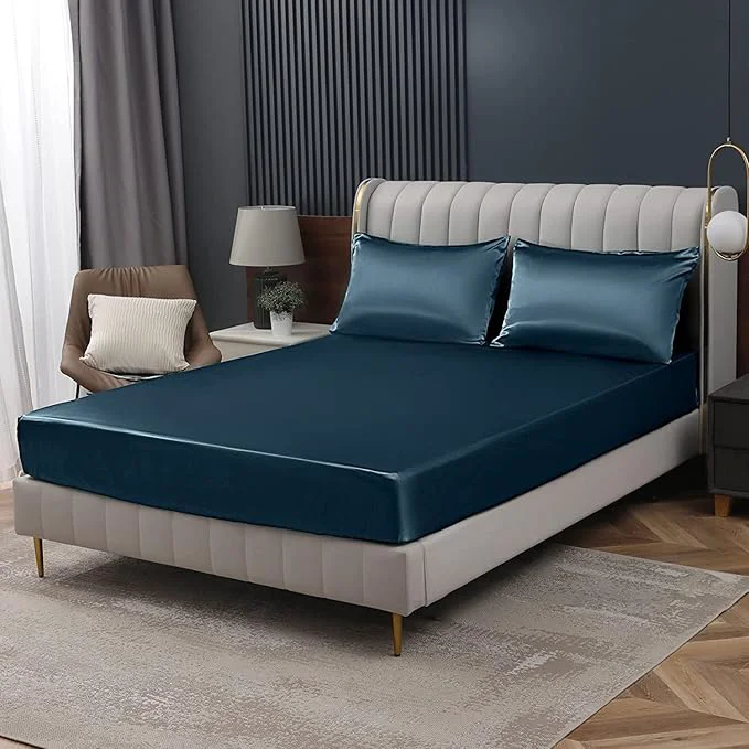 High-Performance Homiest Deep Sea Blue Satin Fitted Sheet Twin XL Size Deep Pocket Luxury Green