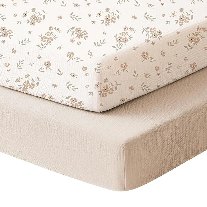 Comfortable Konssy Muslin Mini Crib Sheets Soft Cotton Pack and Play Sheets Enhanced