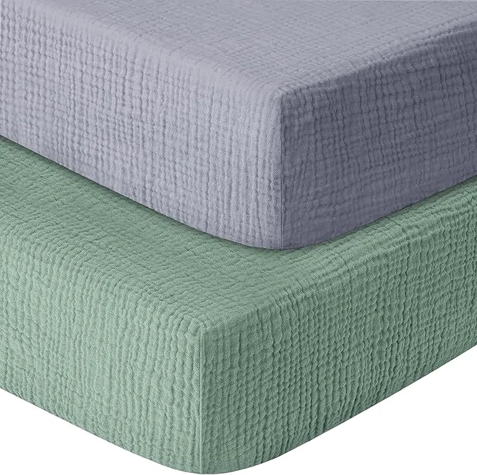 Artisan GUNTAIL Muslin Crib Sheets for Boys Girls Cotton Fitted Baby Crib Sheet 2 Selected