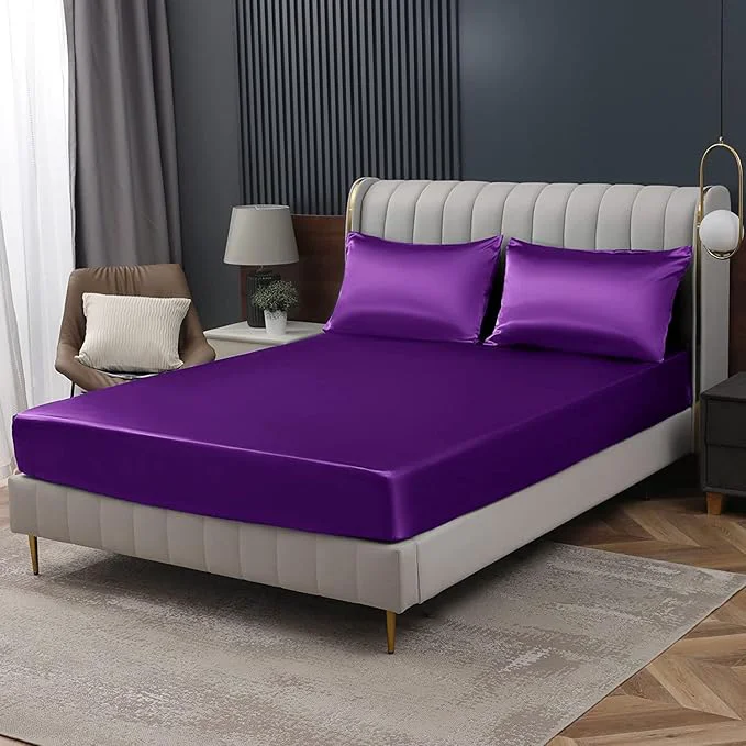 Authentic Homiest Purple Satin Fitted Twin XL Size Bed Sheet Deep Pocket Luxury Ultra Environmentally Friendly