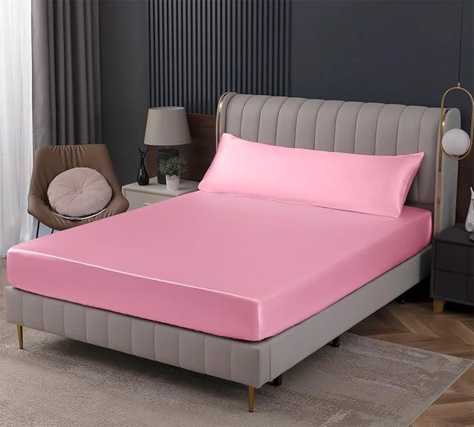 Fashionable Homiest Pink Satin Fitted Sheet Queen Size Deep Pocket Luxury Ultra Soft Fine Crafted