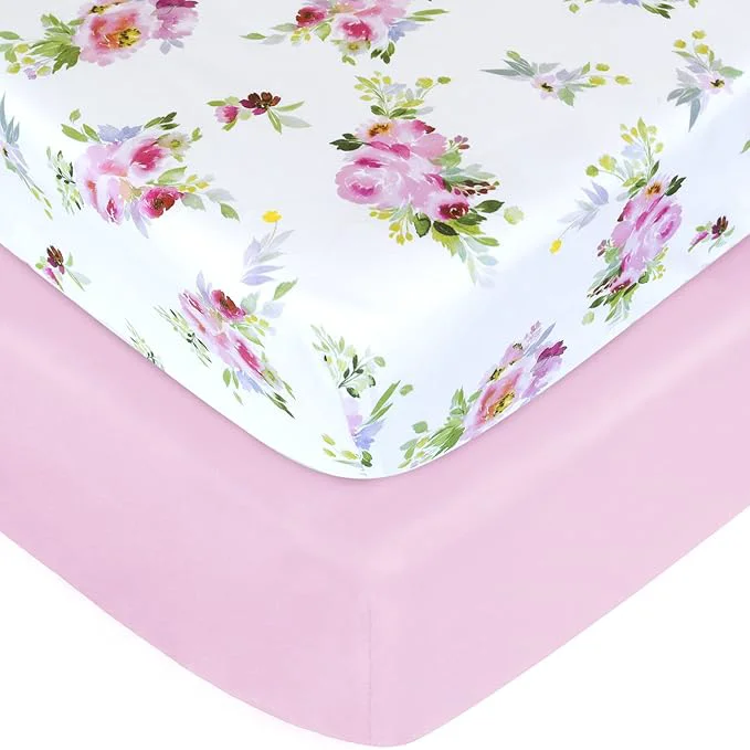 Green Crib Sheets Girls 2 Pack Floral Fitted Crib Sheet Sustainable