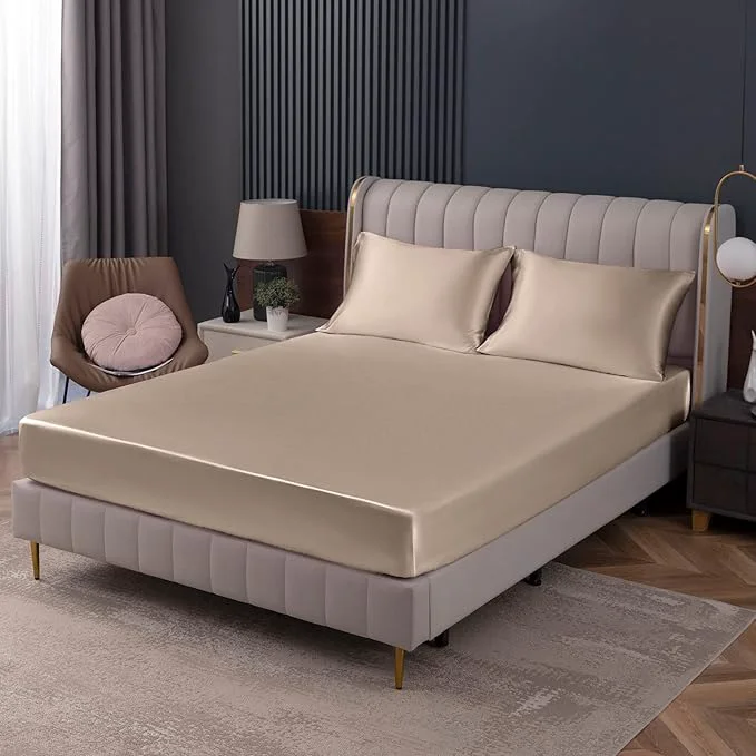 Certified Homiest Taupe Satin Fitted Sheet King Size Deep Pocket Luxury Ultra Soft Pure