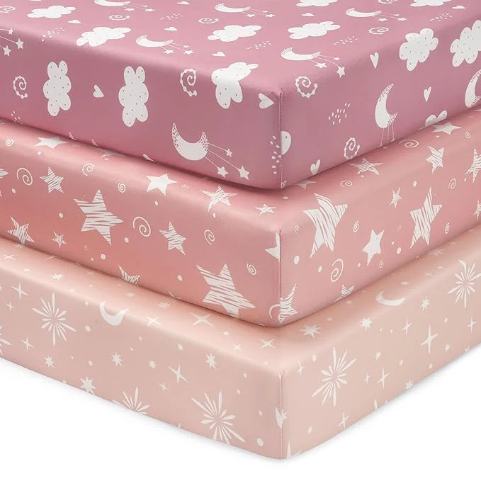 Original Design Baby Mini Crib Sheets Girl Portable 38 x26 Pack and Play Sheets Fitted Contemporary