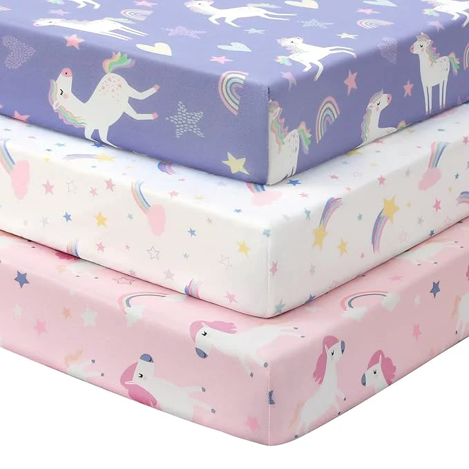 Next-Generation Baby Crib Sheets Girl 3 Pack Toddler Bed Sheets Reusable