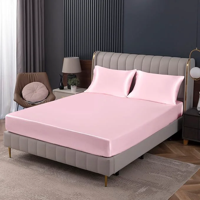 Soft Homiest Blush Pink Satin Fitted Sheet Smart