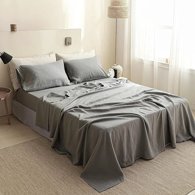 Fashionable Simple Opulence French Linen Flat Sheet Natural Flax Bedding Sheet Green