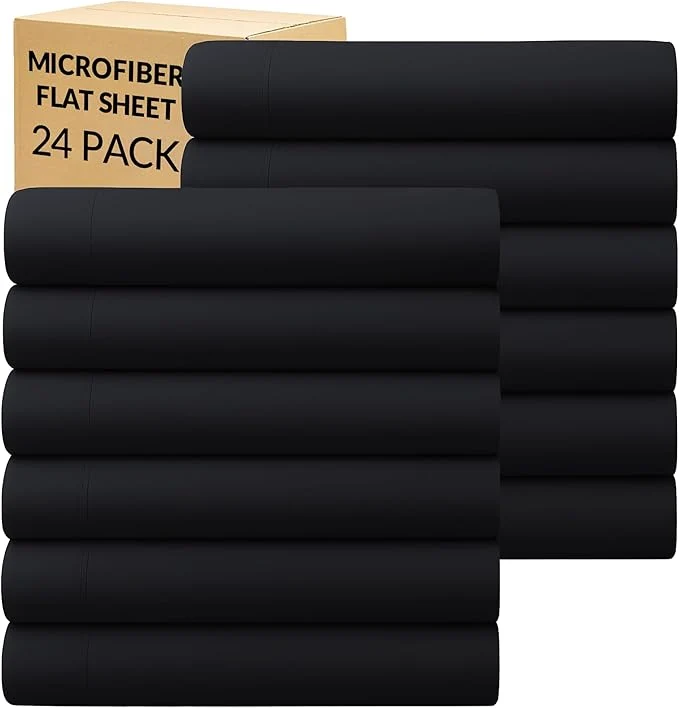 Trusted GOLD TEXTILES Queen Flat Sheet 24 Pack – Brushed Microfiber Top Sheets Natural