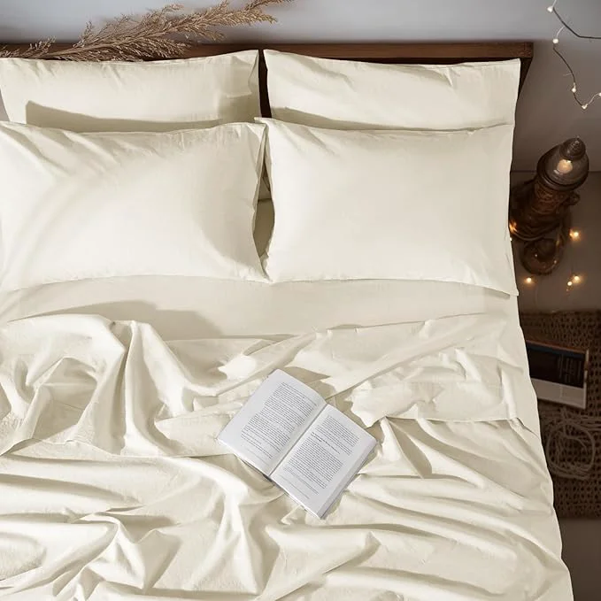 Functional LBRO2M Pure Linen Sheet Set Deep Pocket Up to 16 Bed Sheets Sets Stylish