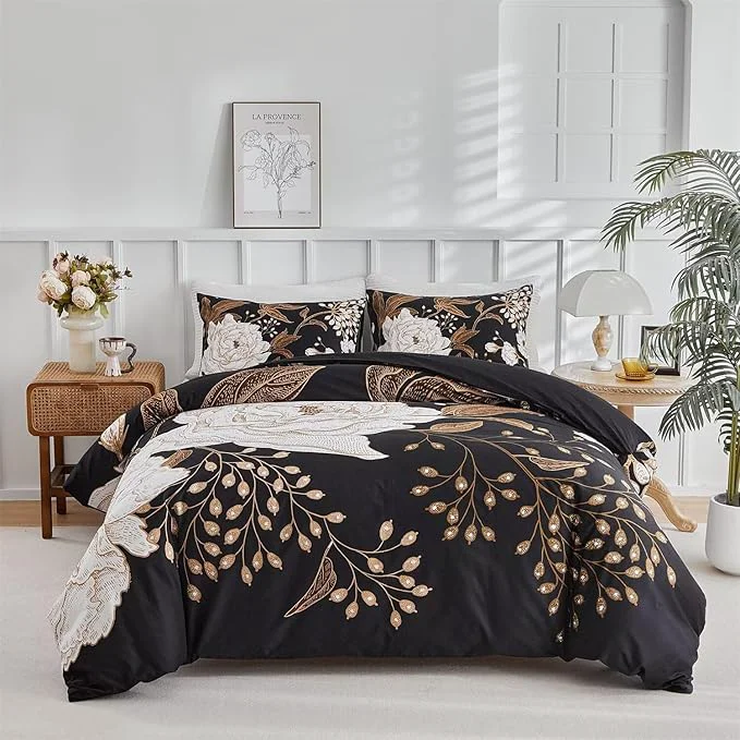 Outstanding MKXI Gold Floral Black Duvet Cover Twin XL Bedding Set Bold Vintage Style Verified