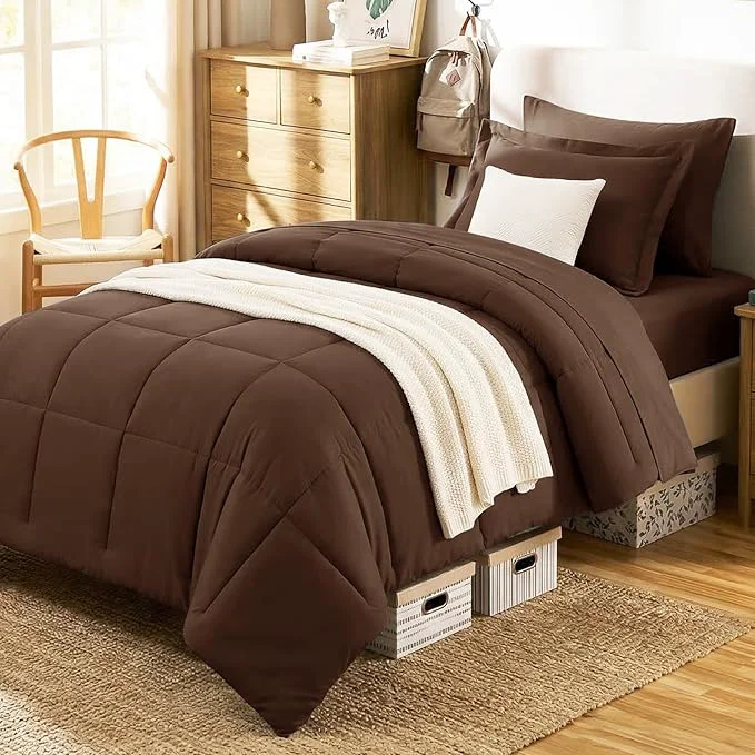 Pure CozyLux Twin XL Comforter Set Brown Lightweight