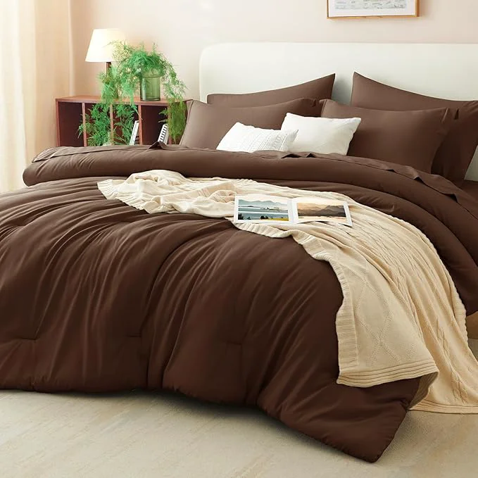 High-Grade CozyLux King Size Comforter Set Brown 7 Pieces Bed in a Bag King Comforter Set Stylish