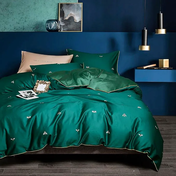 Sophisticated mixinni Dark Green Duvet Cover Full Size Long Staple Cotton Honeybee Specialty