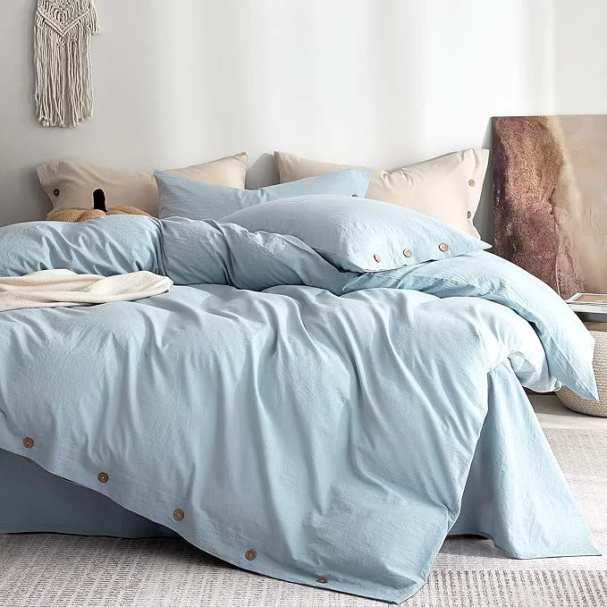 Environmentally Friendly JELLYMONI Washed Cotton Duvet Cover King – Soft Breathable Linen-Look Organic