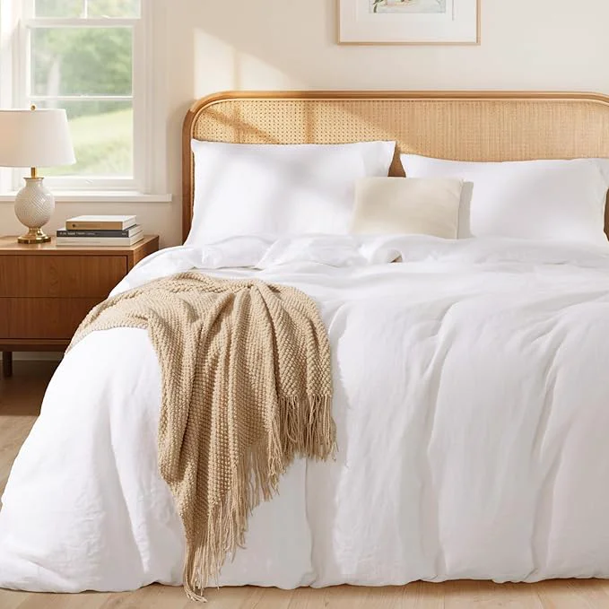 Breathable LBRO2M France Linen Duvet Cover Set Queen Size 3 Pcs Natural Flax Environmentally Friendly