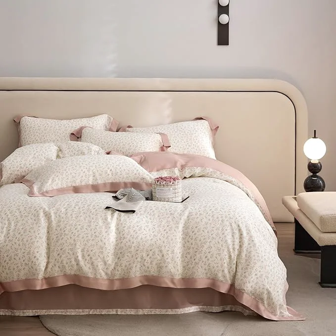 Responsible mixinni Pink White Floral Duvet Cover Twin XL Size Green Leaves Cute Flower Modern