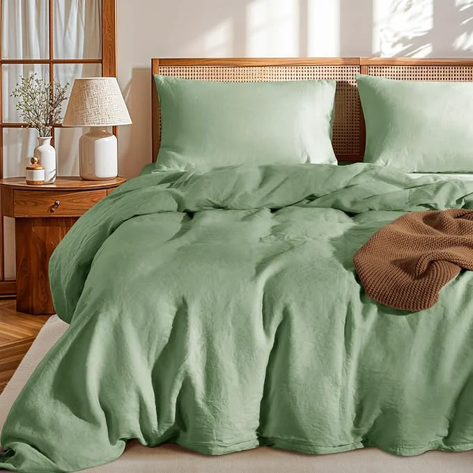 Superior LBRO2M France Linen Duvet Cover Set King Size 3 Pcs Natural Flax Comforter Consistent
