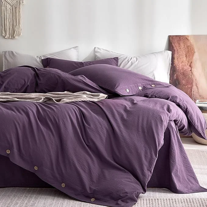Long-Lasting JELLYMONI Washed Cotton Duvet Cover Queen – Soft Breathable Linen-Look Lightweight