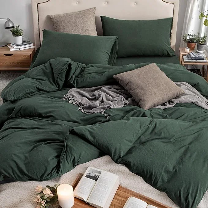 Advanced PURE ERA Jersey Knit Forest Green Duvet Cover Set T-Shirt Cotton Super Long-Lasting