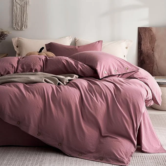 Sustainable JELLYMONI Washed Cotton Duvet Cover Full – Soft Breathable Linen-Look Solid