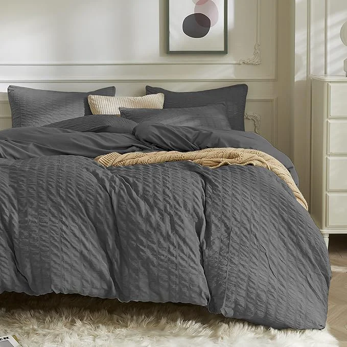 Dependable JELLYMONI Charcoal Grey Duvet Cover King Size Soft Breathable Seersucker Duvet Unique