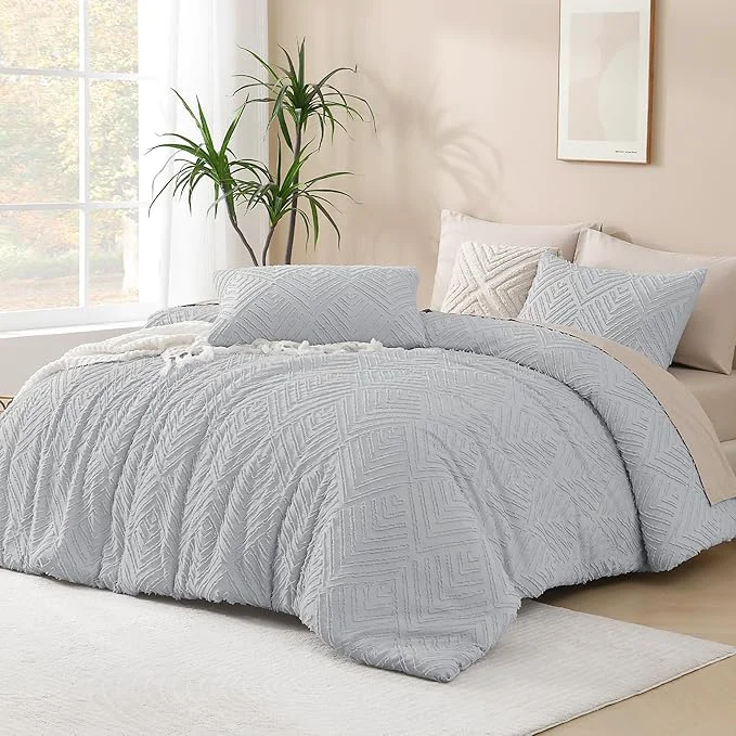 First-Class Andency Light Grey Boho Queen Comforter Set Lightweight Fluffy Bedding Fine