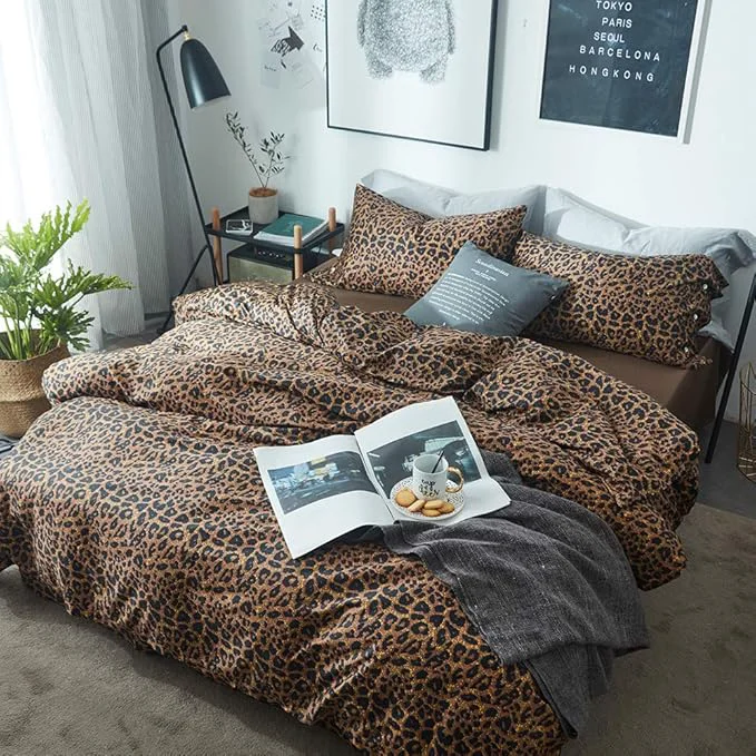 Clean mixinni Leopard Print Duvet Cover King Size Long Staple Cotton Bedding Set Refined