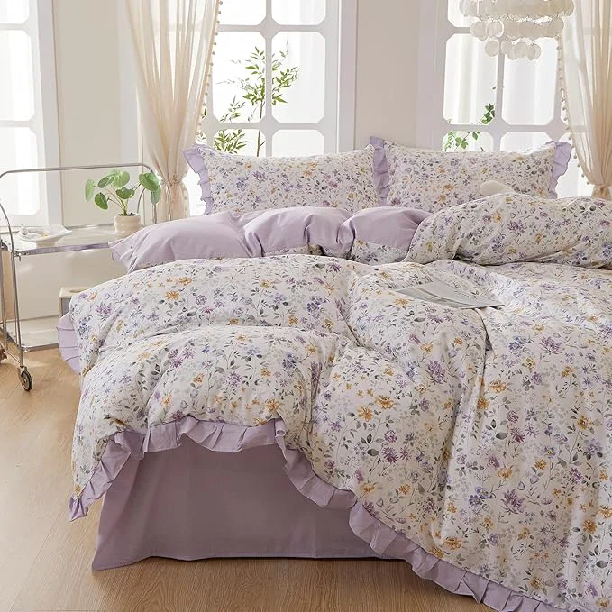 Functional mixinni Floral Duvet Cover Set Twin Size Cotton 3-Piece Bedding Set Outstanding