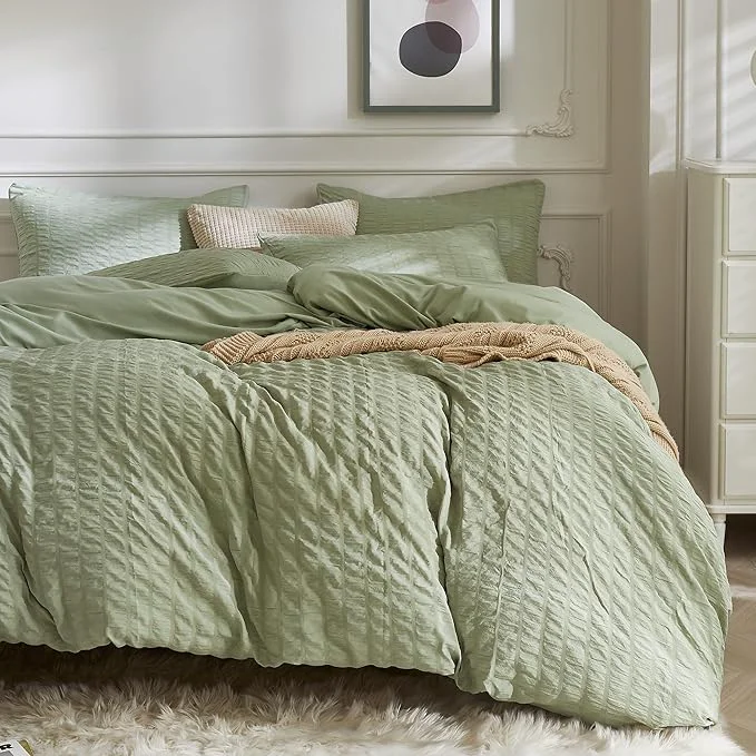 Organic JELLYMONI Light Green Duvet Cover Twin Size Soft Breathable Seersucker Duvet Carefully Designed