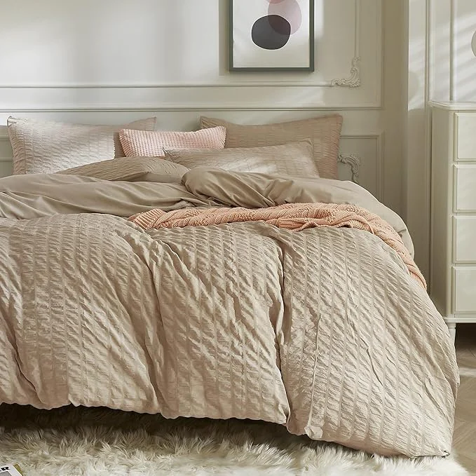 High-Quality JELLYMONI Khaki Duvet Cover Queen Size Soft Breathable Seersucker Duvet Cover Top-Quality