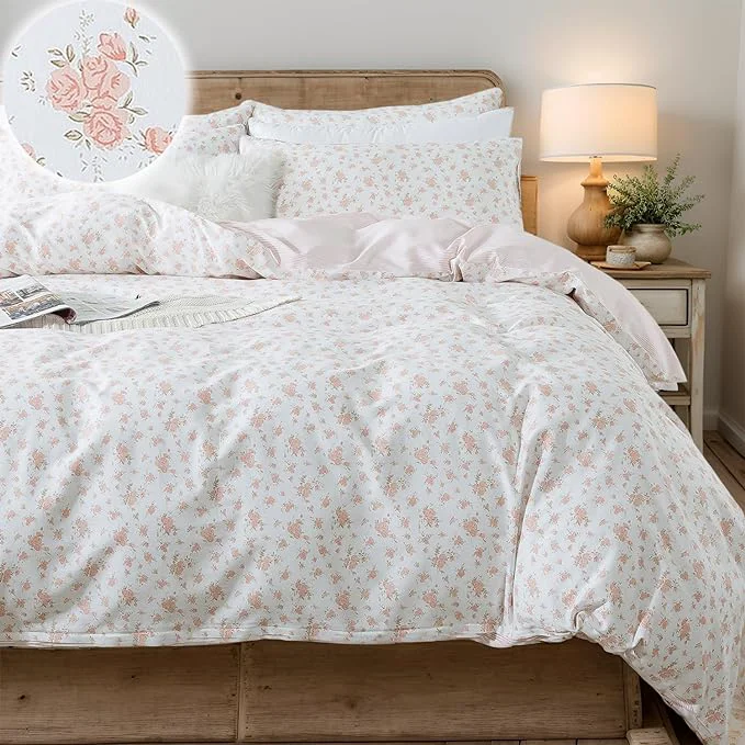 Authentic FADFAY Floral Duvet Cover Set Twin XL Cotton College Bedding Pink Flower Enhanced