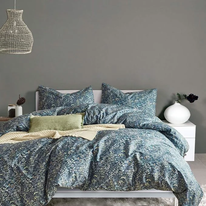 High-Grade MKXI Blue Duvet Cover Twin Yellow Flower Print Bedding Sets Chic Floral Elegant