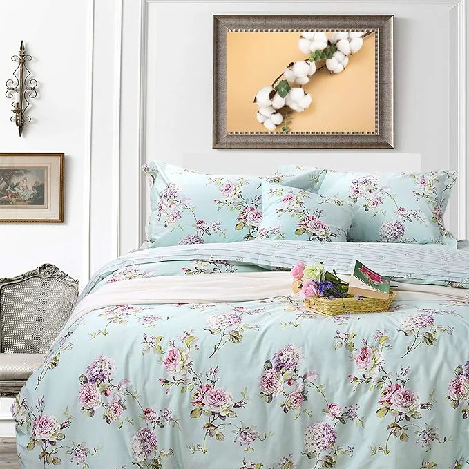Lightweight FADFAY Cotton Duvet Cover Set Full Size Blue Floral Bedding Set Super Soft Carefully Designed