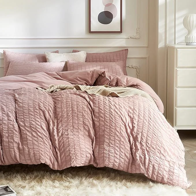 Outstanding JELLYMONI Smokey Pink Duvet Cover Queen Size Soft Breathable Seersucker Duvet Expertly Made